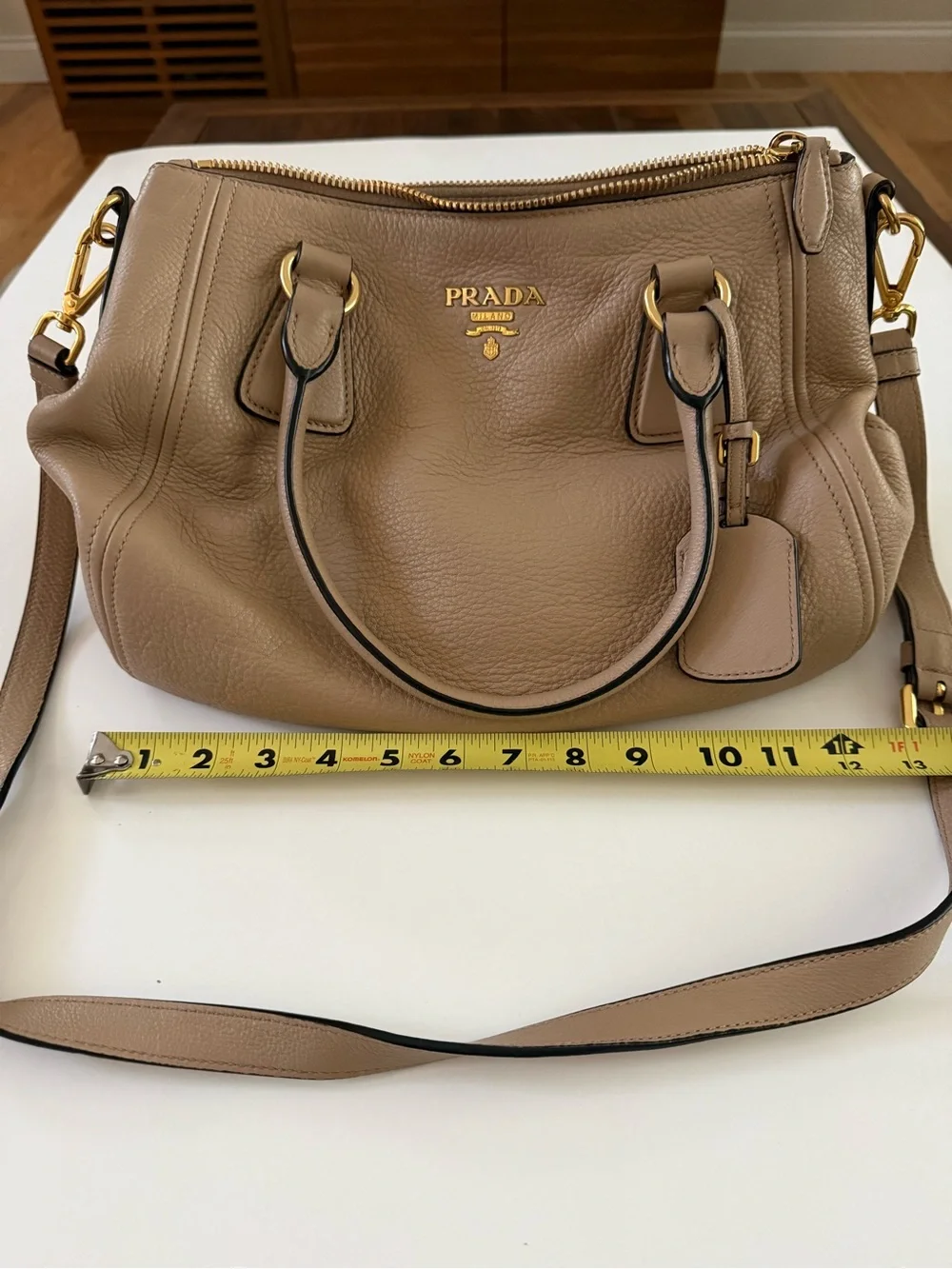 Prada Vitello Phenix Leather Convertible Tote Bag Cammeo Beige – Authentic